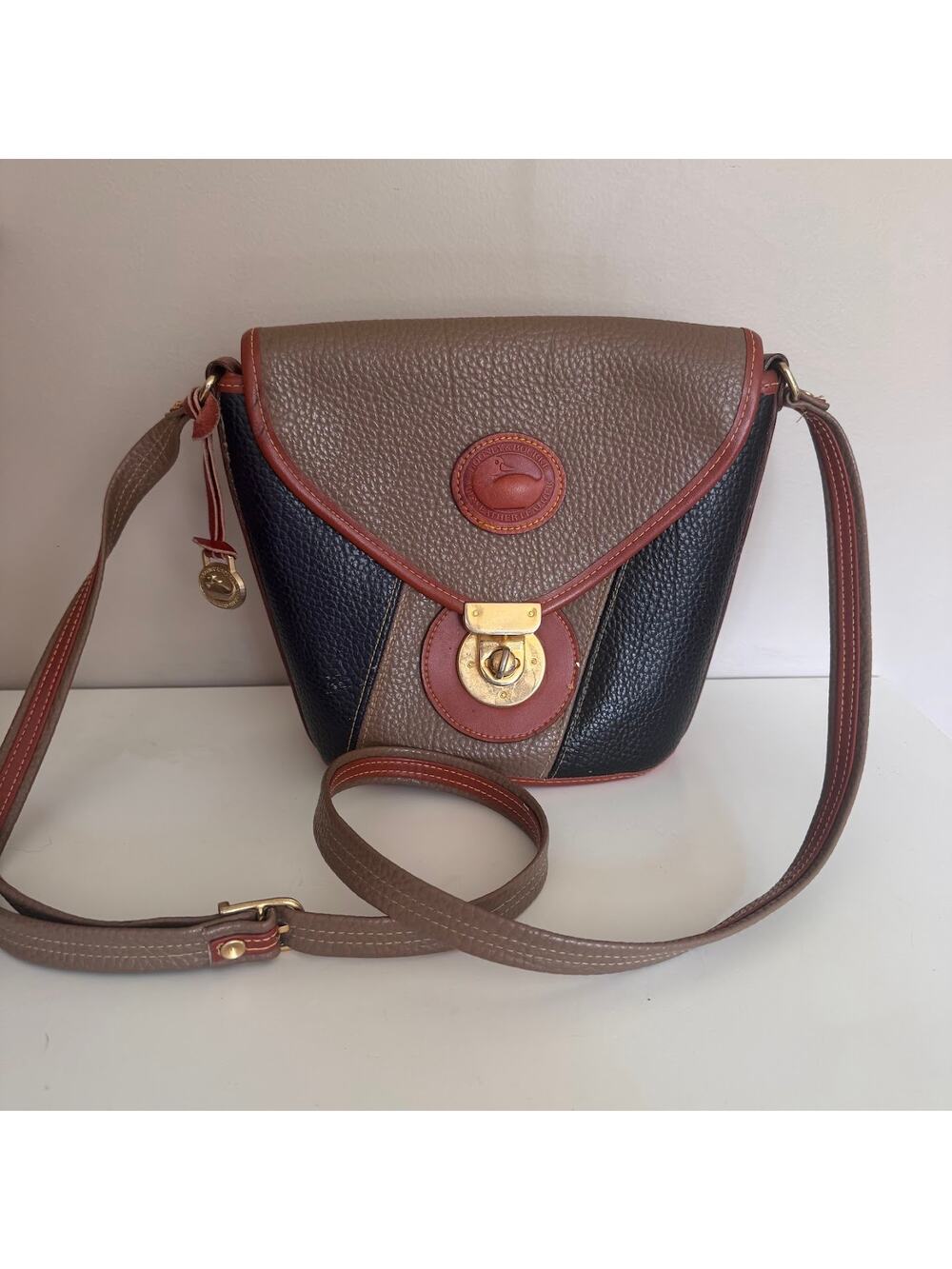 Dooney & Bourke All-Weather Leather Two Tone Colorblock Crossbody Bag Taupe Navy